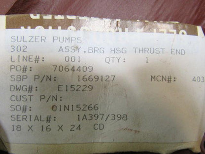 Sulzer Pumps 1669127 Thrust End Bearing Housing Replacement/Repair Part