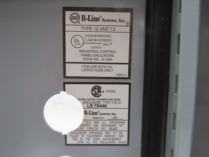 Cooper B-Line 12126-12CHC Continuous Hinge JIC Enclosure w/Back Plate 12x12x6