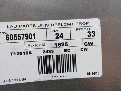 LAU IND. 6133360001 24" Dia.-33 Pitch-CW 3 Blade Replacement Propeller 1/2" bore