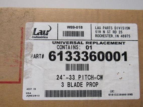 LAU IND. 6133360001 24" Dia.-33 Pitch-CW 3 Blade Replacement Propeller 1/2" bore