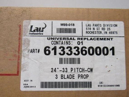 LAU IND. 6133360001 24" Dia.-33 Pitch-CW 3 Blade Replacement Propeller 1/2" bore