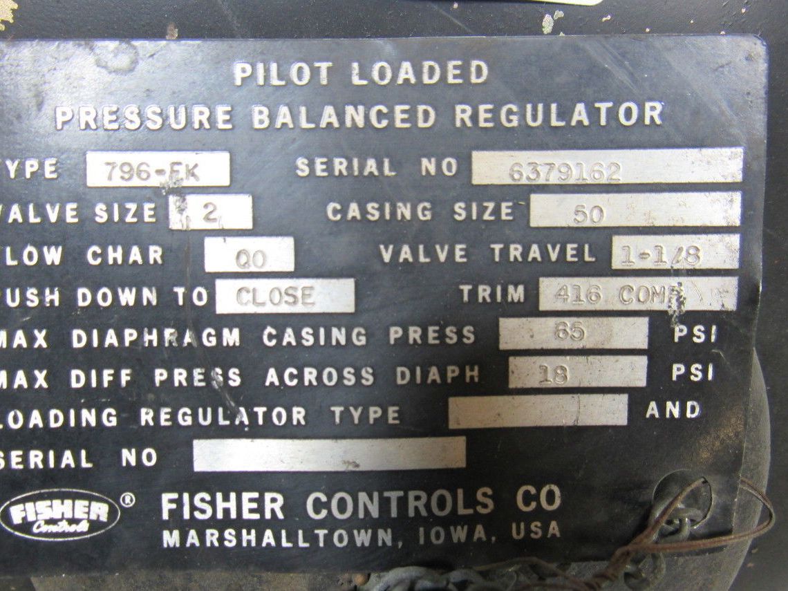 Fisher 796-EK Fisher 2" Flanged Pressure Reducing Pilot Operated Regulator Valve