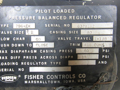Fisher 796-EK Fisher 2" Flanged Pressure Reducing Pilot Operated Regulator Valve