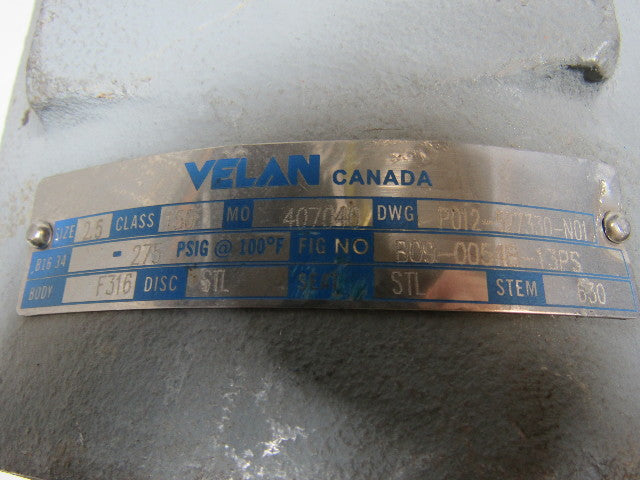 Velan  B09-0054B-13PS Size 2.5" Socket Weld Gate Valve Class 150 275PSIG