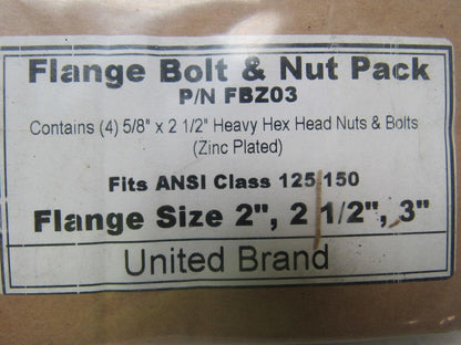 NAPAC/ United Brand FBZ03 Flange  Pack 2" Bolt And Nut Pack Gasket Lot Of 6
