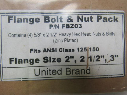 NAPAC/ United Brand FBZ03 Flange  Pack 2" Bolt And Nut Pack Gasket Lot Of 6