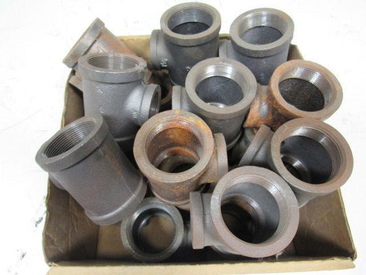 2" x 1-1/4" x 2" Black Iron Pipe Reducing Tee Fitting NPT Lot Of 21