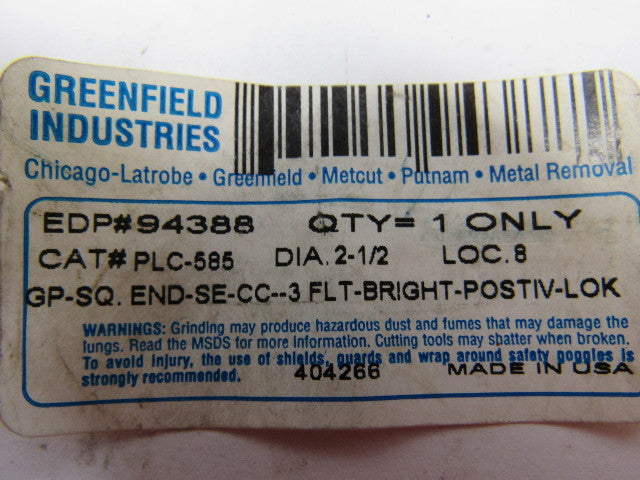 GreenField EDP#94388 2-1/2" 3 Flute  Carbide Center Cutting  End Mill