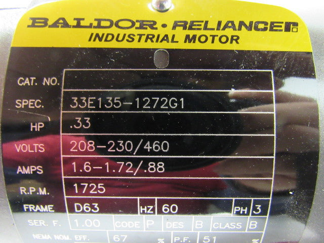 Baldor 33E135-1272G1 Electric Motor .33HP 230/460V W/ Stearns 3214601G0HTD Brake