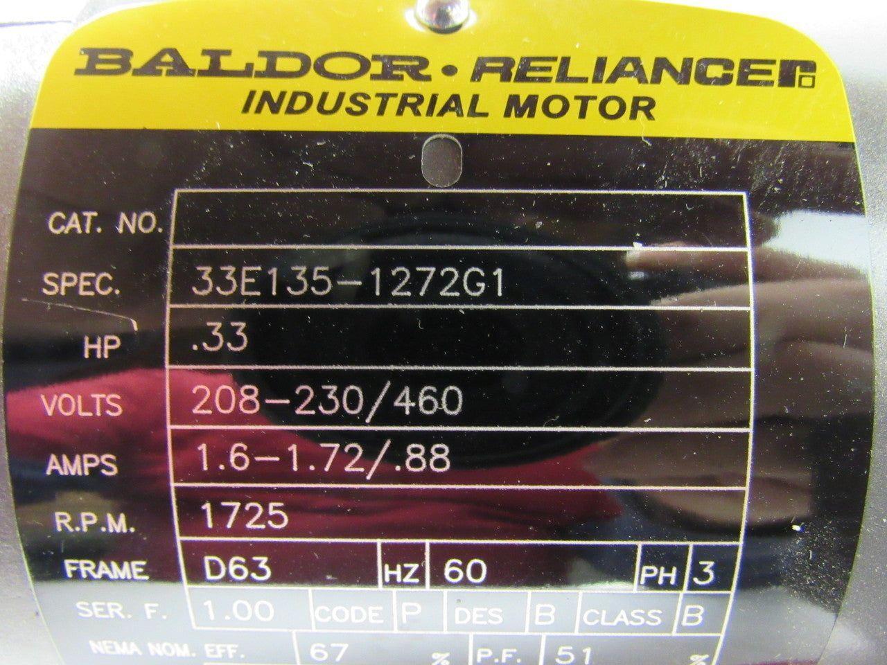 Baldor 33E135-1272G1 Electric Motor .33HP 230/460V W/ Stearns 3214601G0HTD Brake