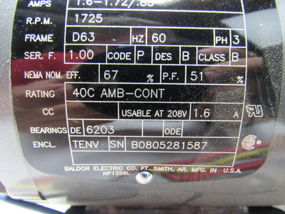 Baldor 33E135-1272G1 Electric Motor .33HP 230/460V W/ Stearns 3214601G0HTD Brake