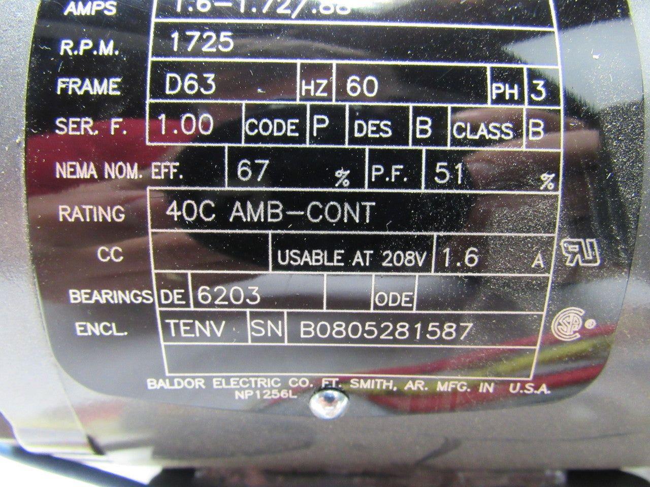 Baldor 33E135-1272G1 Electric Motor .33HP 230/460V W/ Stearns 3214601G0HTD Brake