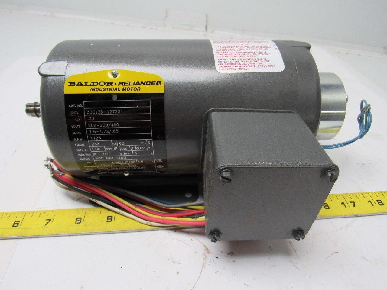 Baldor 33E135-1272G1 Electric Motor .33HP 230/460V W/ Stearns 3214601G0HTD Brake