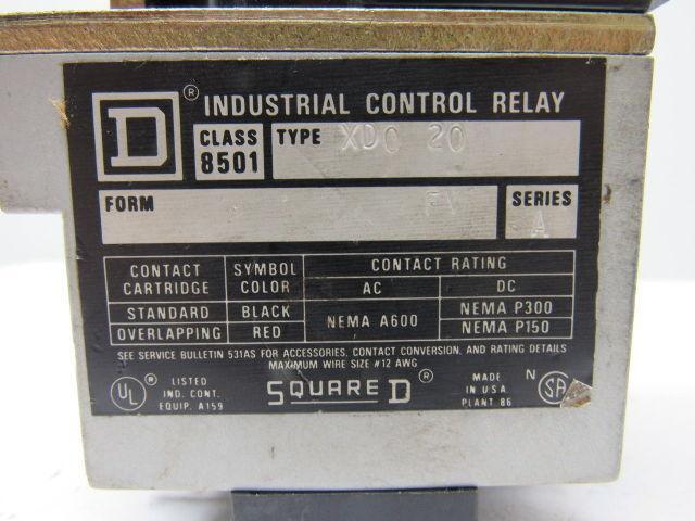Square D XD0-20 Control Relay Series A Type XD  Lot of 2