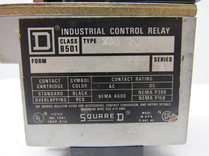 Square D XD0-20 Control Relay Series A Type XD  Lot of 2