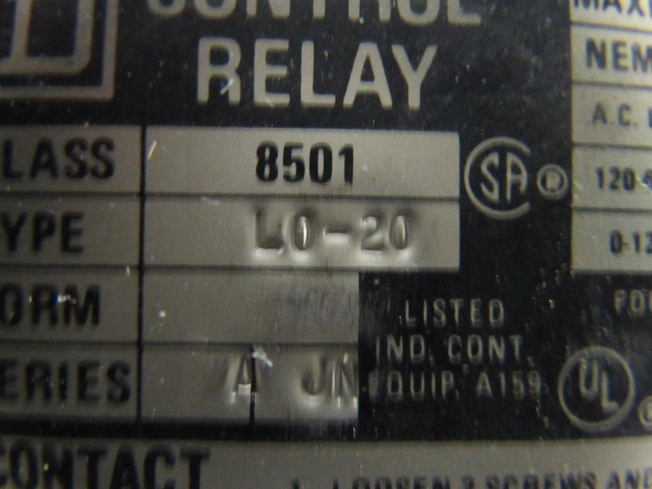 Square D L0-20 Control Relay Series A 110V CRL801 Coil