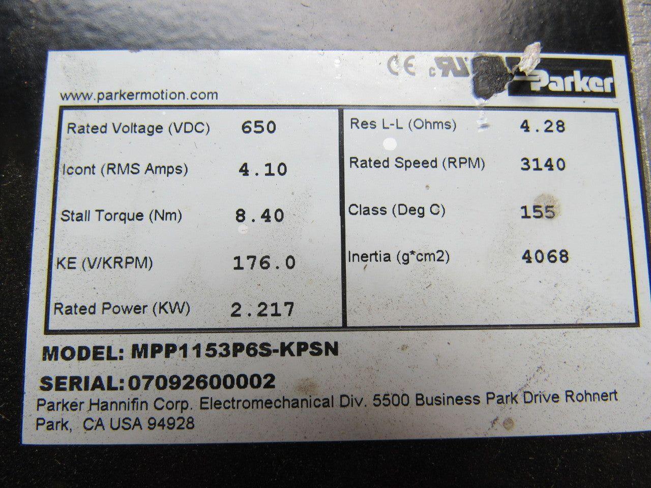 Parker MPP1153P6S-KPSN Electric Rotary Servomotor 460VDC 3140RPM 2.217KW