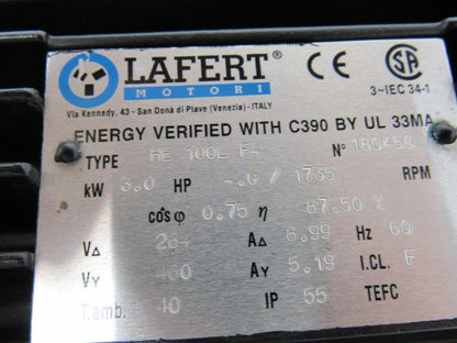 Lafert HE100F4 Electric Motor 4HP 3PH 1735RPM 4 Pole