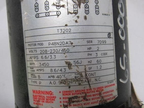 AO Smith T3202 Electric Pump Motor 3PH 2HP 3450RPM 208-230/460V