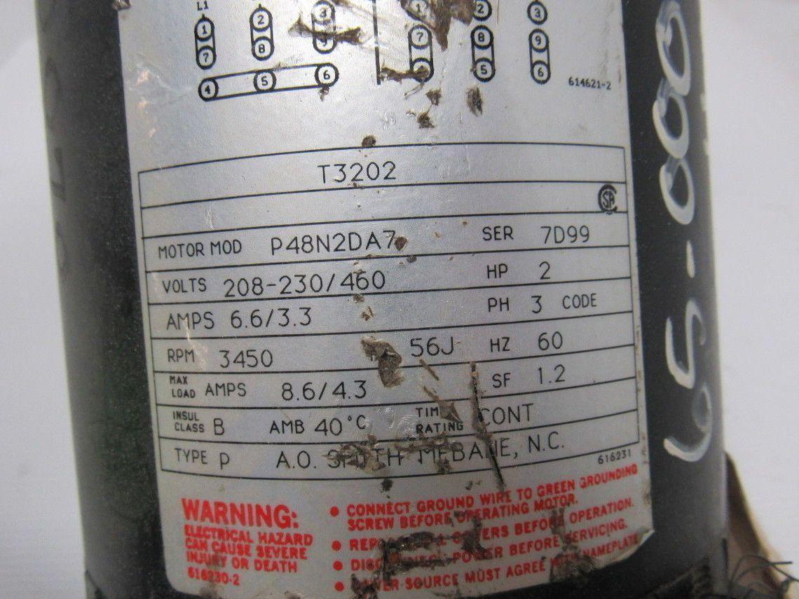 AO Smith T3202 Electric Pump Motor 3PH 2HP 3450RPM 208-230/460V