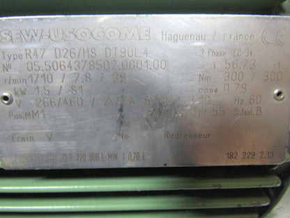Sew-usocome DT90L4 Electric Motor 3PH 266/460V 1710RPM