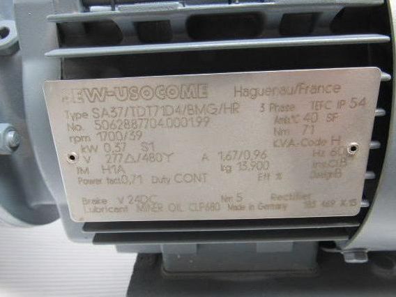 Sew-usocome SA37/TDT71D4/BMG/HR Helical-worm Gear motor W/24VDC Brake