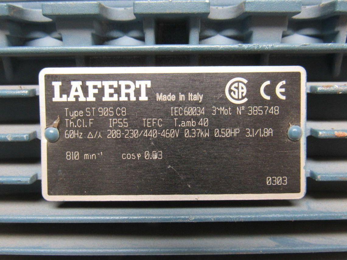 LAFERT ST90SC8 1/2HP Electric Motor 230/460V 810 RPM / Missing Fan
