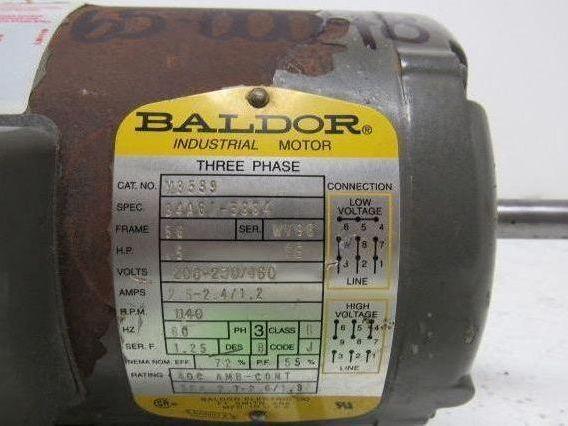 Baldor M3539 Electric Motor 1/2 HP 3PH 1140RPM
