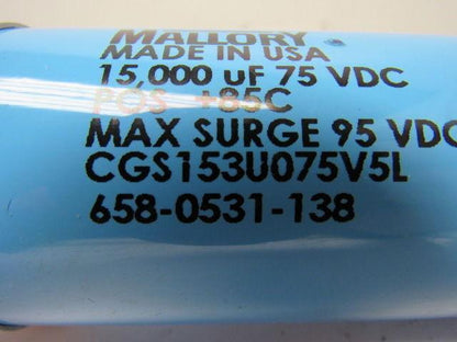 Mallory CGS153U075V5L CGS Cap Screw Terminal Aluminum Capacitor Lot of 2