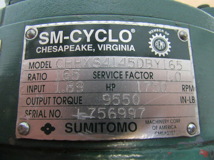 SUMITOMO CHHXS4145DBY165 SM-CYCLO Inline Speed Reducer Gear Box 165:1/ 1.89HP