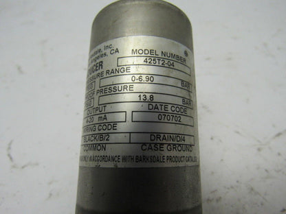 Barksdale 425T2-04 Pressure Transducer 0-100PSIG 4 Pin Female Plug