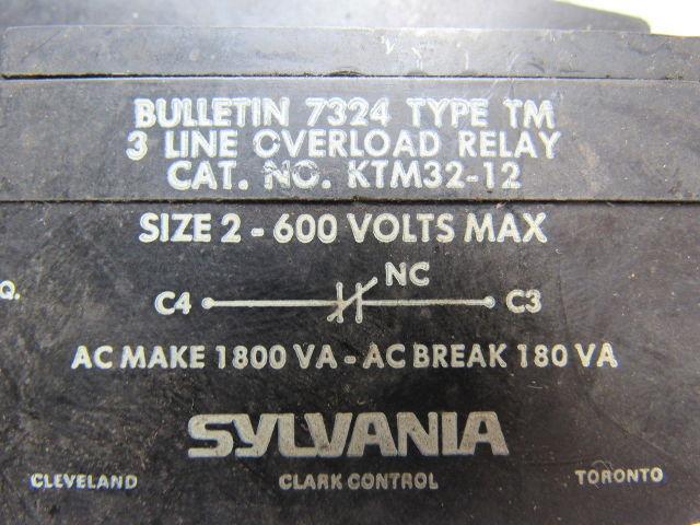 Sylvania/Joslyn Clark 7324 TM 3 Line Overload Relay Size 2 600V