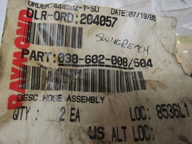 Raymond 030-602-008/504 Hydraulic Hose Assembly 10-1/4" OAL Lot of 2