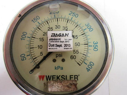 Weksler 4" Pressure Gauge 0-60psi Glycerin Filled Bottom mount 1/4"NPT