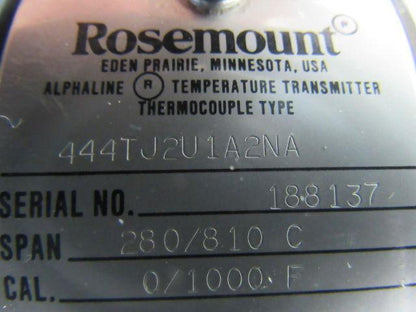 Rosemount 444TJ2U1A2NA Temperature Transmitter Span 280/810 C.  Cal. 0/1000 F.