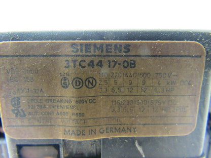 Siemens 3TC4417-0B DC Contactor AC Operated 32A Open