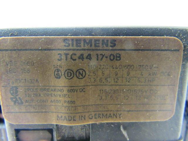 Siemens 3TC4417-0B DC Contactor AC Operated 32A Open