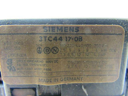 Siemens 3TC4417-0B DC Contactor AC Operated 32A Open