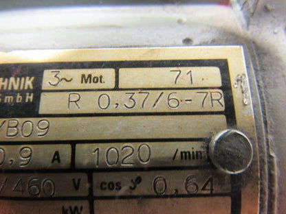 Antriebstechnik R 0.37/6-7R Electric Motor 3PH 230/460V 0.25KW 1020RPM