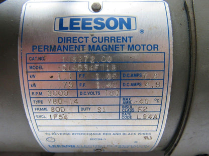 Leeson Electric C14D34FT1B Electric Motor 180VDC W/Rotary Encoder 3000RPM