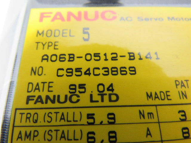 Fanuc A06B-0512-B141 AC Servo Motor 3PH 8 Poles 2000RPM 110V Pulse coder
