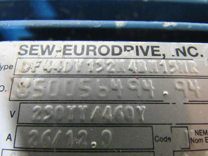 SEW-EURODRIVE DF44DV132N4BN15NR 10HP 3PH Motor Variable Speed 62.1:1 Gearbox