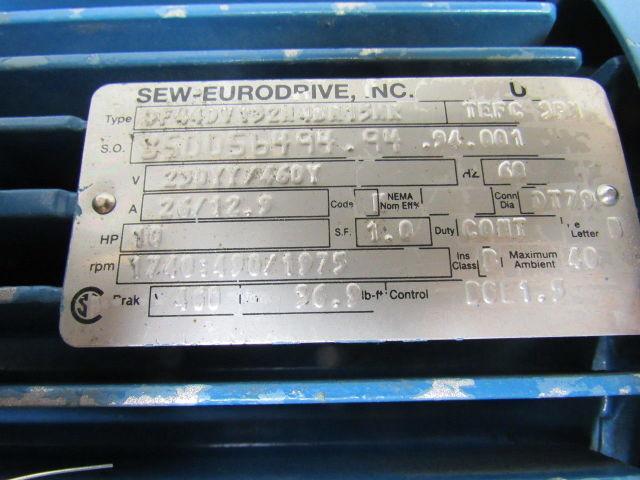 SEW-EURODRIVE DF44DV132N4BN15NR 10HP 3PH Motor Variable Speed 62.1:1 Gearbox