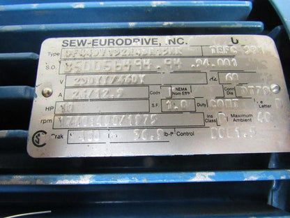 SEW-EURODRIVE DF44DV132N4BN15NR 10HP 3PH Motor Variable Speed 62.1:1 Gearbox
