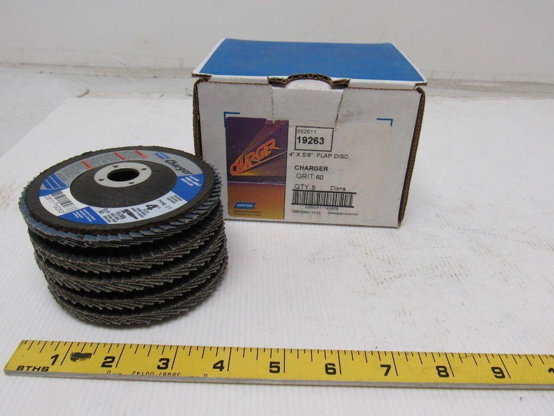 Norton 19263 Charger 60 Grit Flap Disc 4" X 5/8" Box Of 5