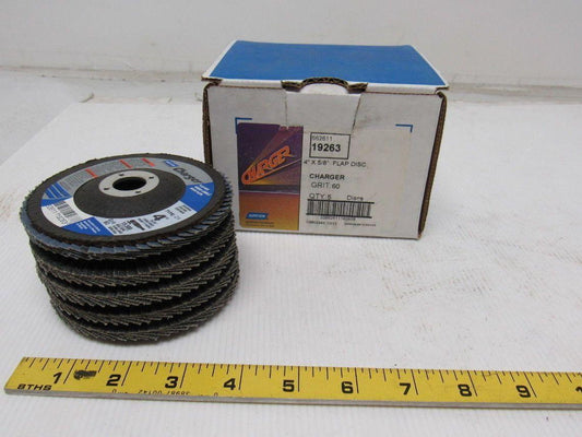 Norton 19263 Charger 60 Grit Flap Disc 4" X 5/8" Box Of 5