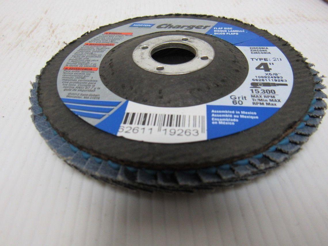 Norton 19263 Charger 60 Grit Flap Disc 4" X 5/8" Box Of 5
