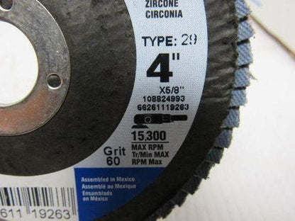 Norton 19263 Charger 60 Grit Flap Disc 4" X 5/8" Box Of 5
