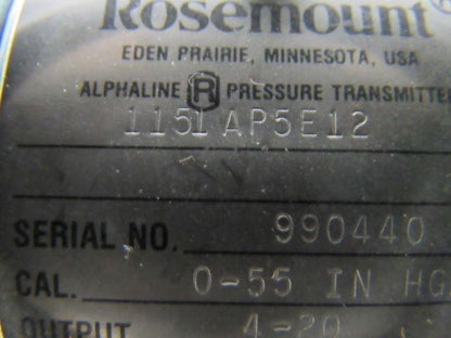 ROSEMOUNT 1151AP5E12 Absolute Pressure Monitor 0-55In HGA 4-20MA Out