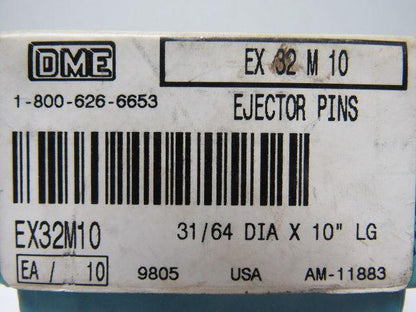 DME EX32M10 Plastic Injection Hotwork Ejector Pins 31/64"X 10" Box of 9